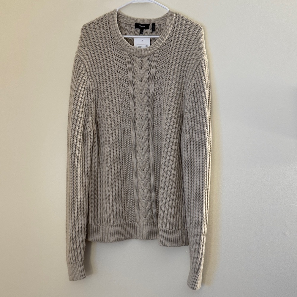 Theory Vilare Light Beige Melange Dane Wool Crewneck Sweater